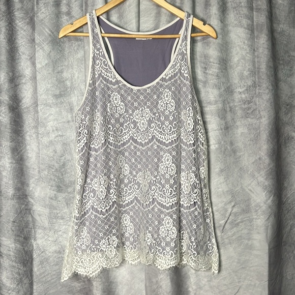 Maurices Lavender Racerback Tank Top with White Lace Overlay - Size Medium - Picture 6 of 15
